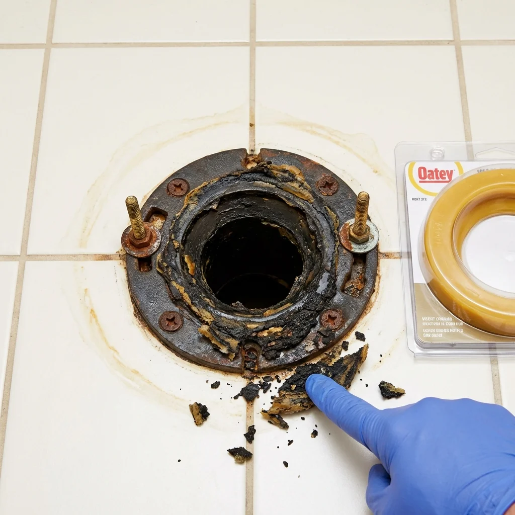 Failed wax ring showing water seepage at the base of a toilet in a Springfield, KY home