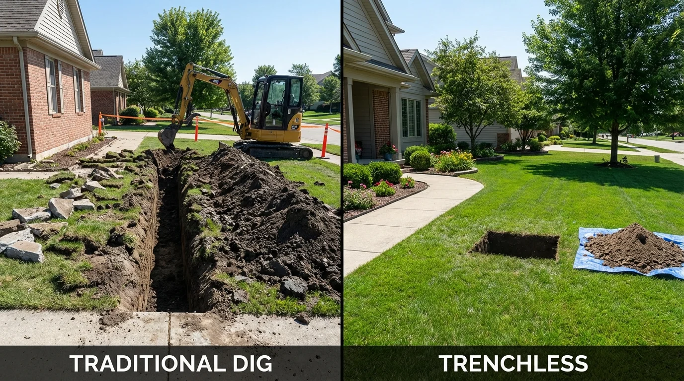 Trenchless sewer repair with minimal yard damage versus traditional excavation in Springfield, KY